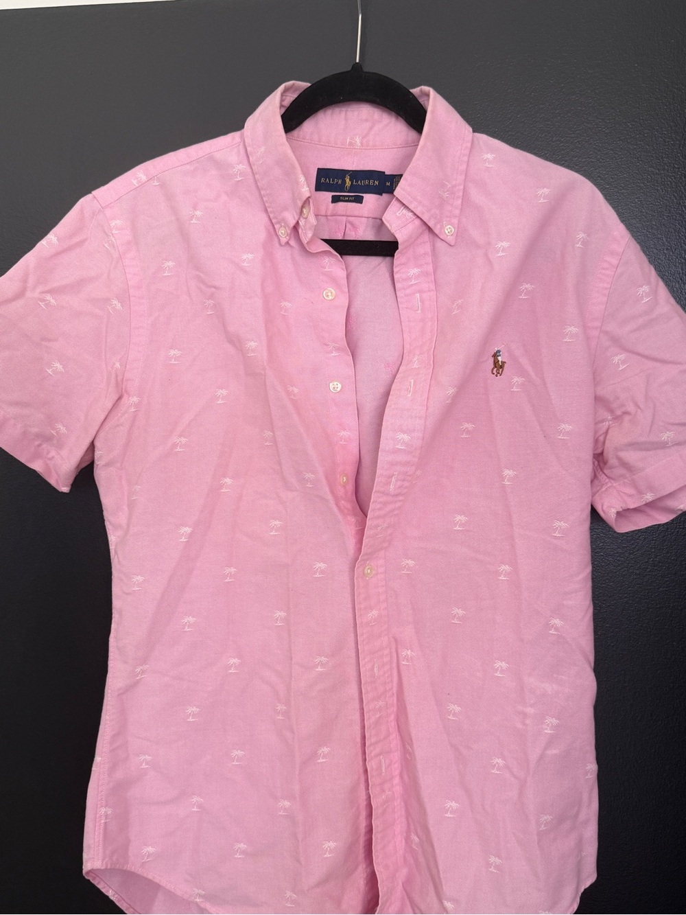 Ralph Lauren Pink Short-Sleeve Button-Down with Embroidered Polo Logo